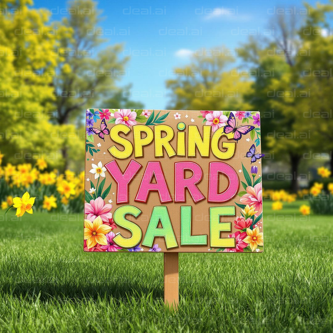 "Vibrant Spring Yard Sale Sign"