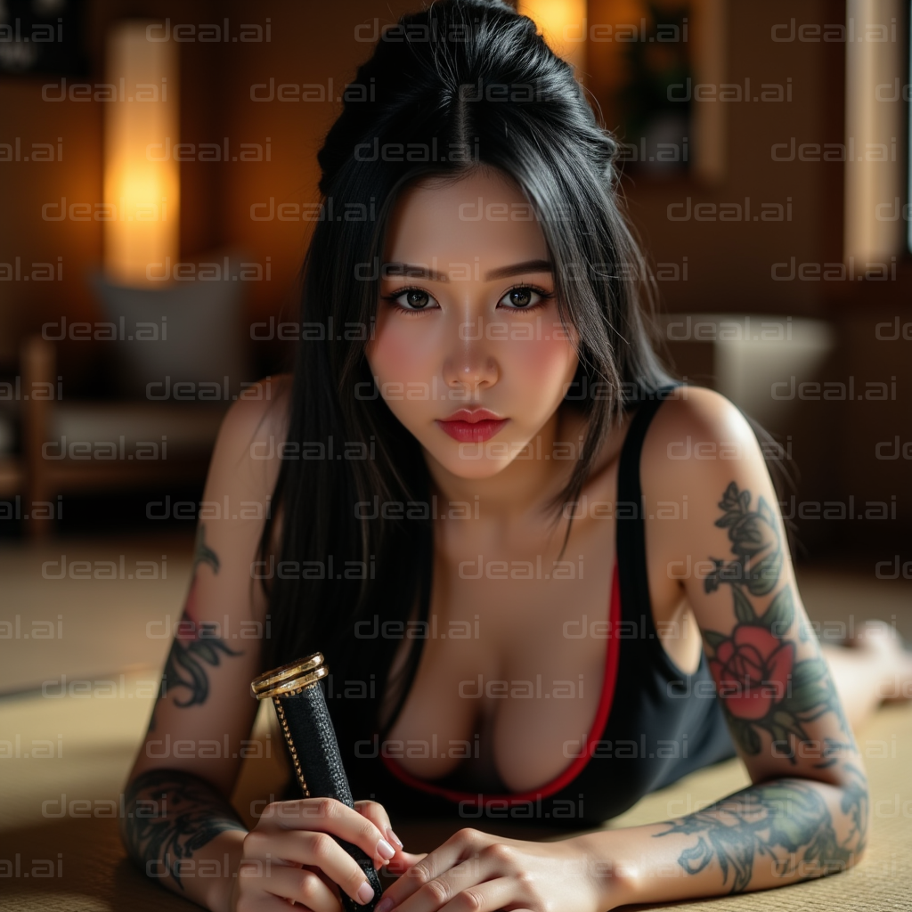Tattooed Elegance with Sword