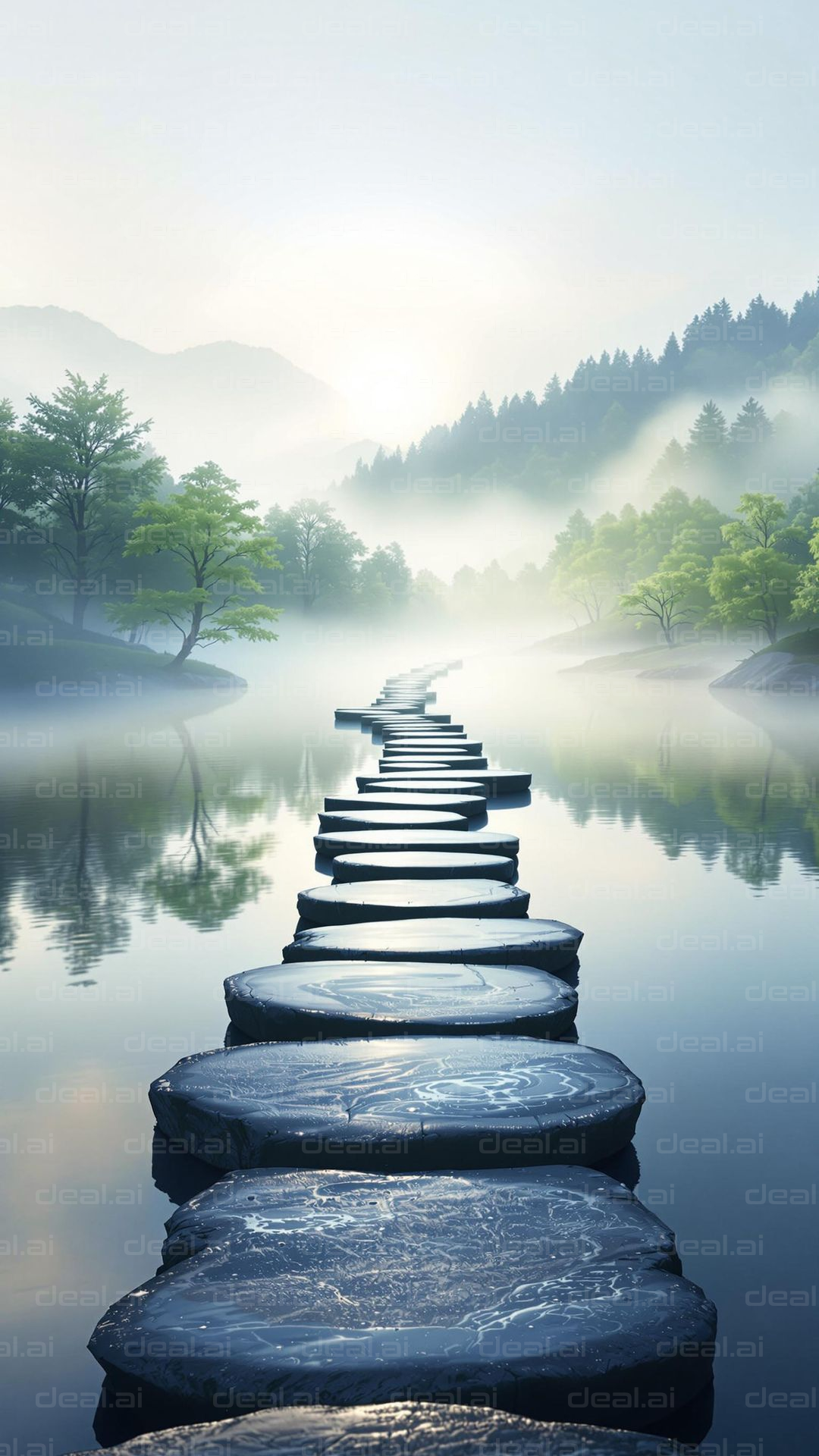 Stepping Stones in Misty Serenity