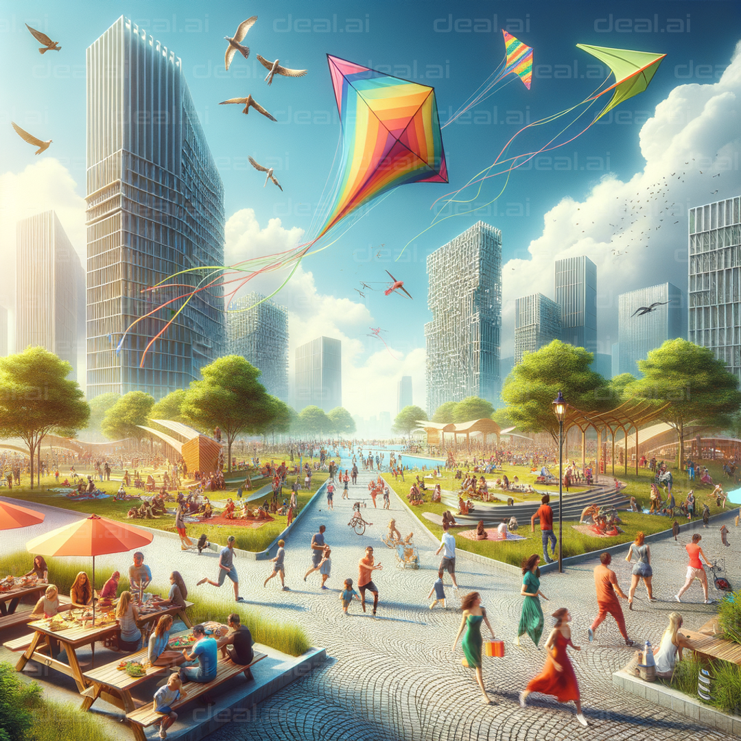 "City Park Festival: Kites and Crowds"