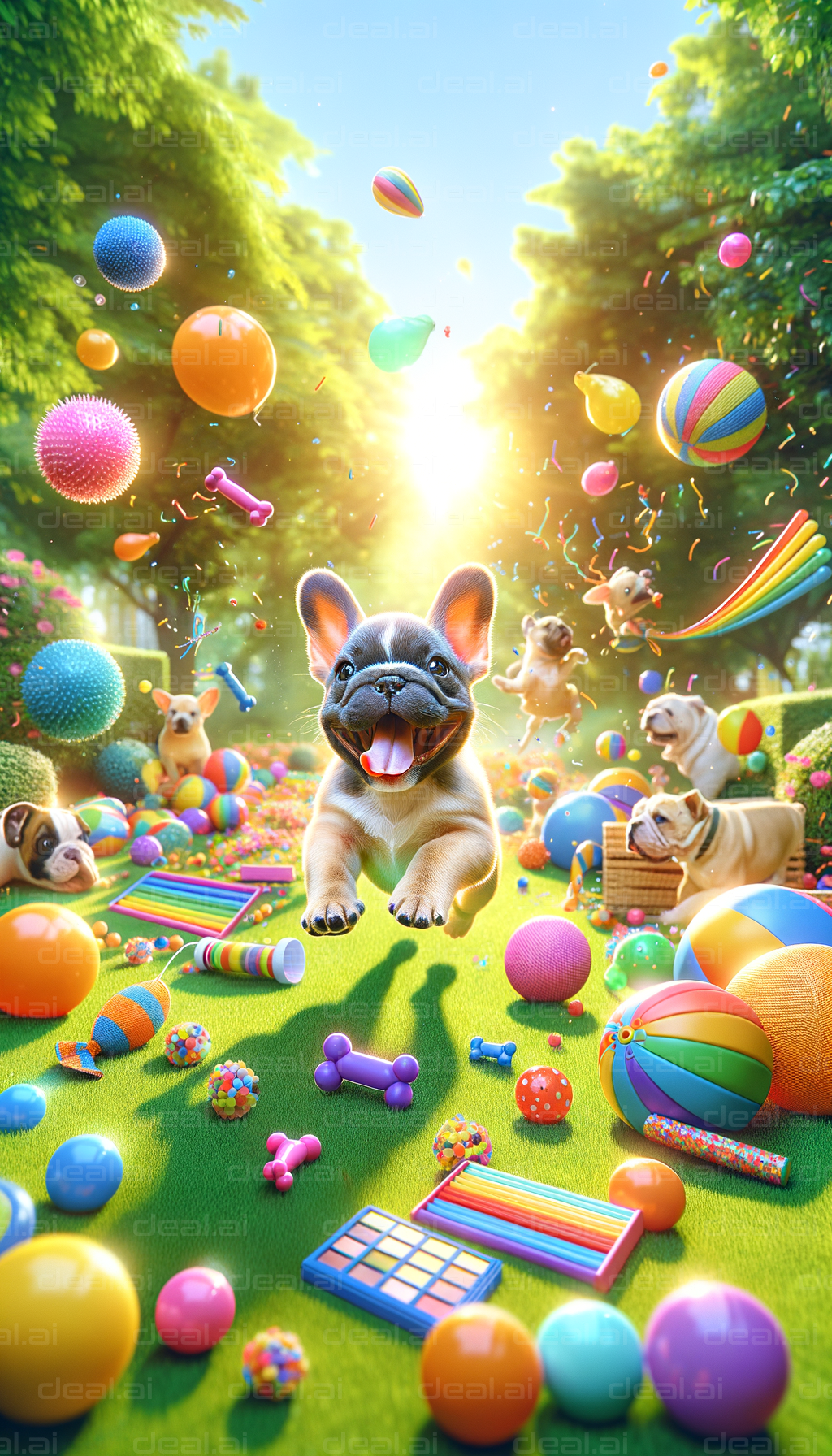 "Playful Pups in a Colorful Wonderland"