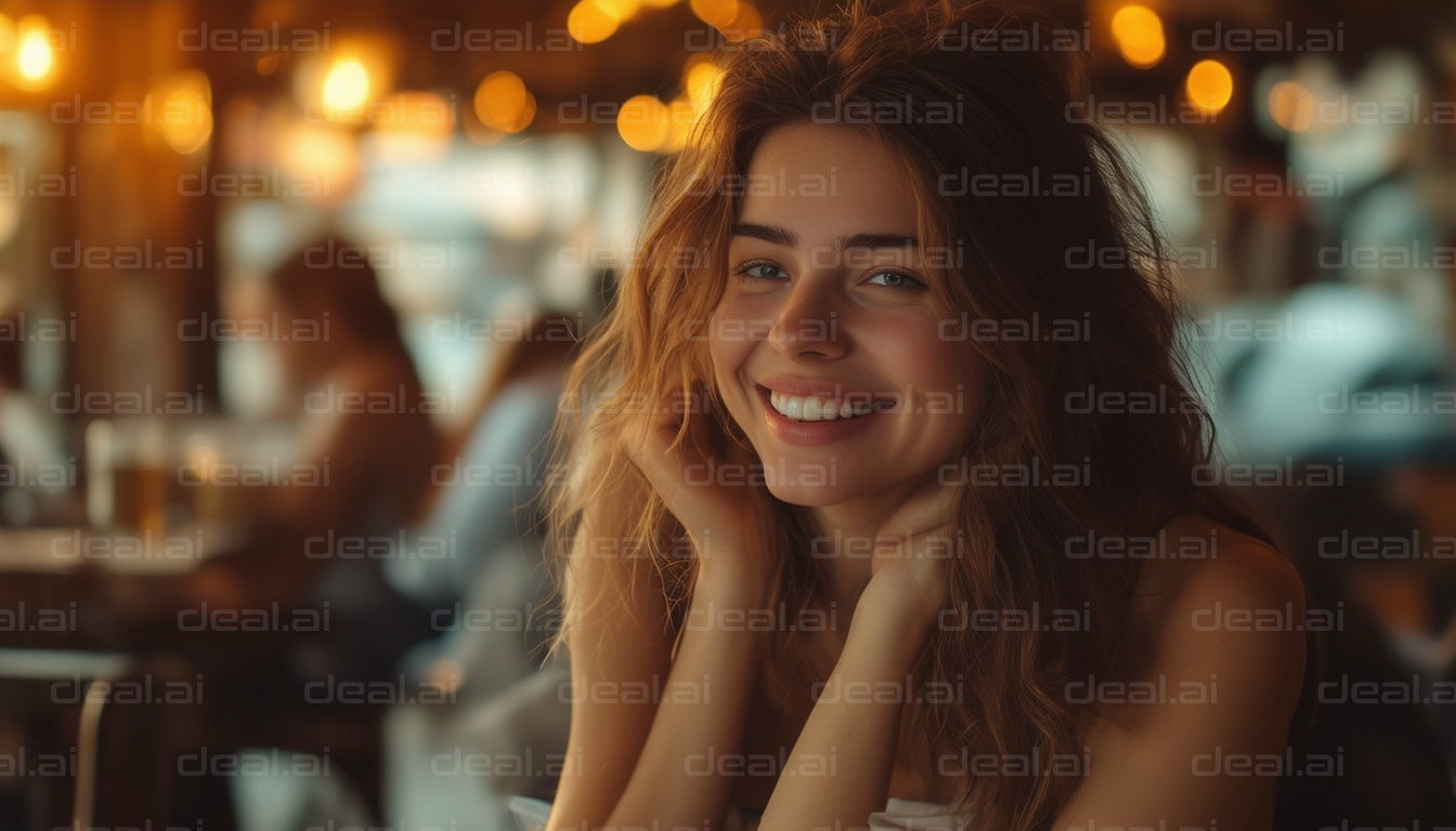 "Smiling Inside a Cozy Café"