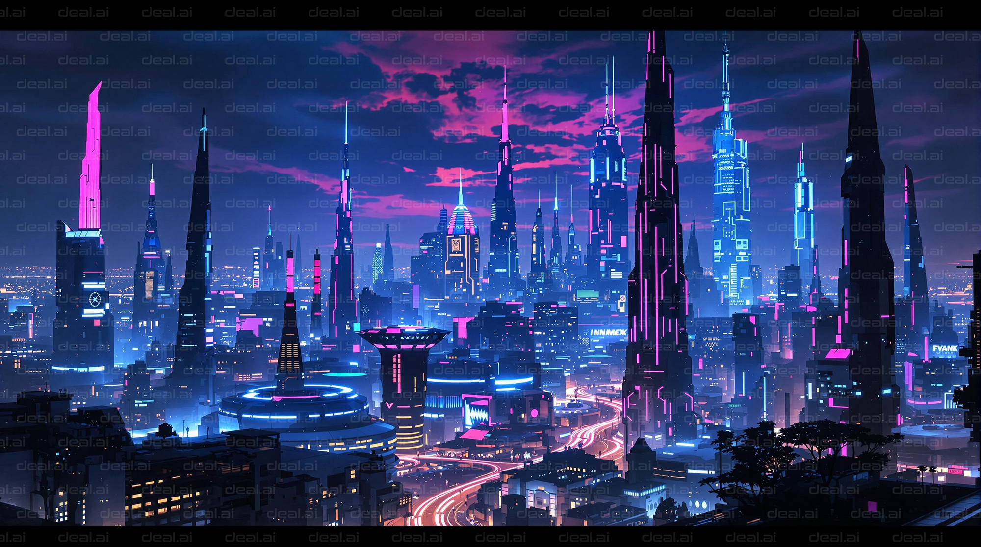 Futuristic Neon Skyline at Dusk