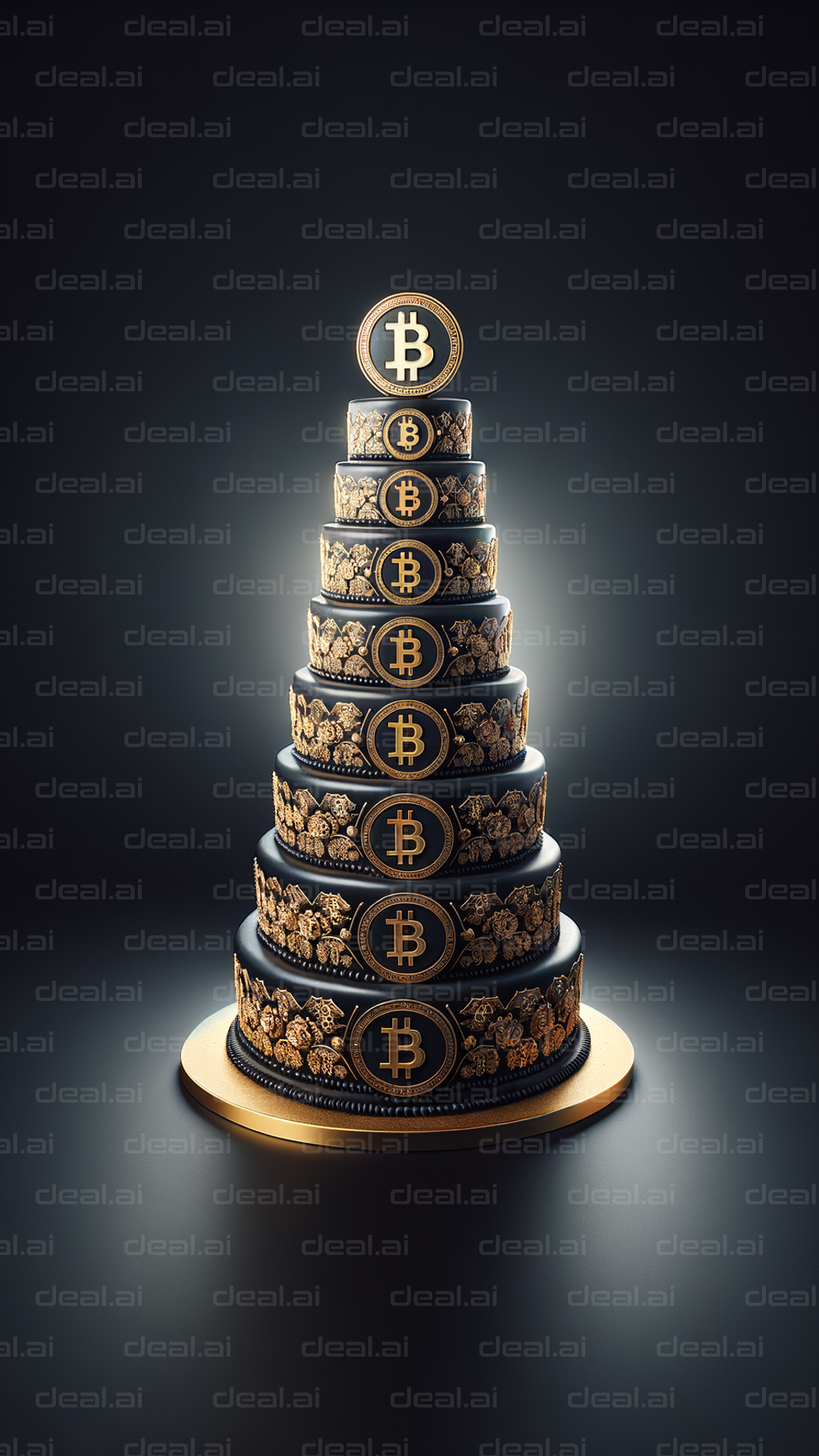 "Elegant Bitcoin-Themed Tiered Cake"