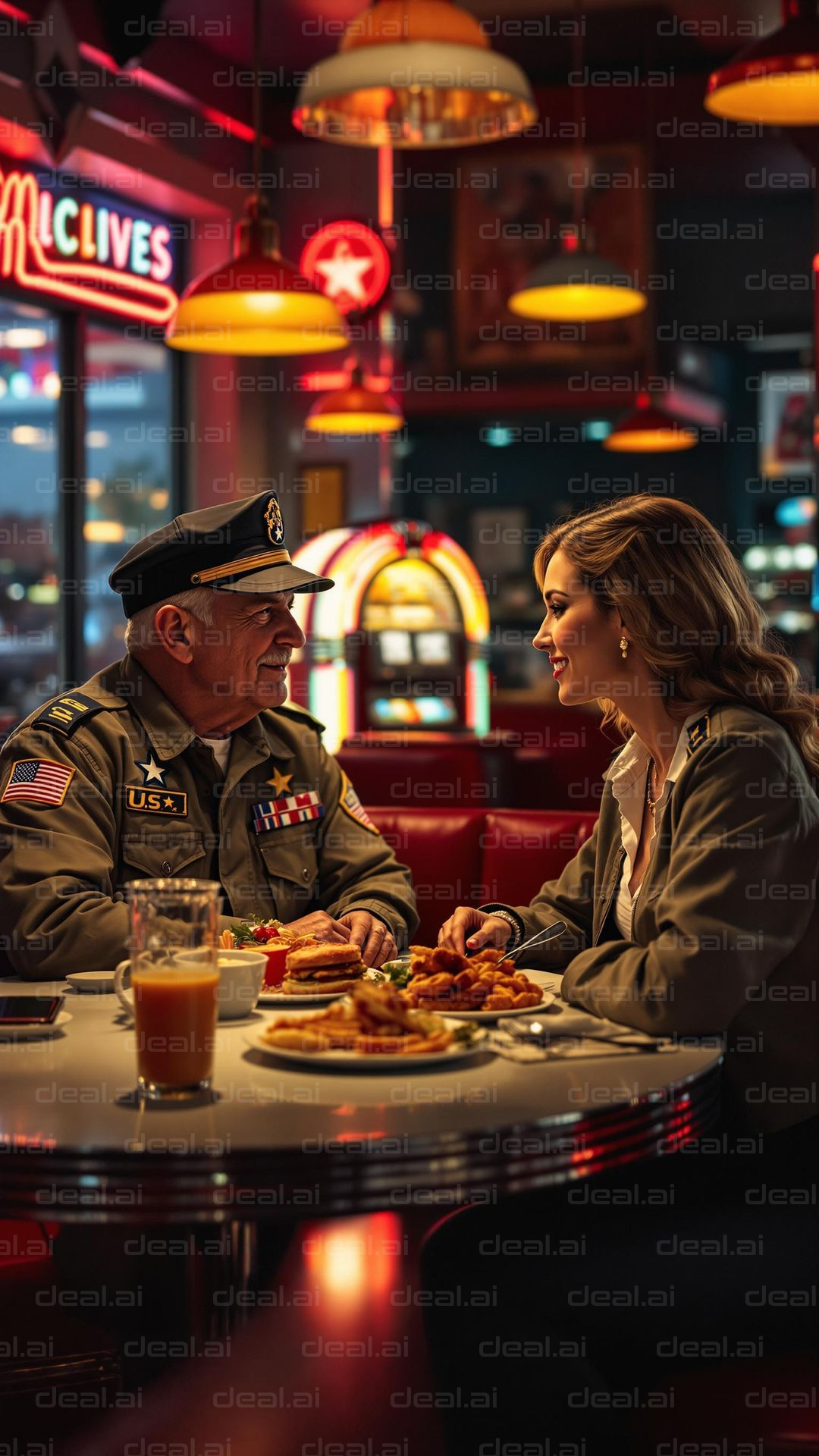 "Diner Chat with Military Vibes"
