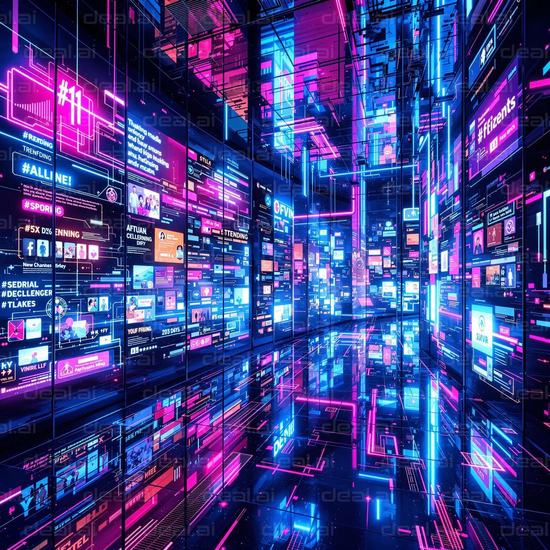 Neon Digital Maze of Social Media