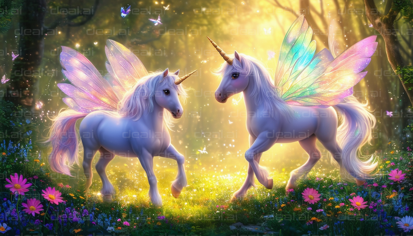 Magical Winged Unicorns in Enchanted Forest