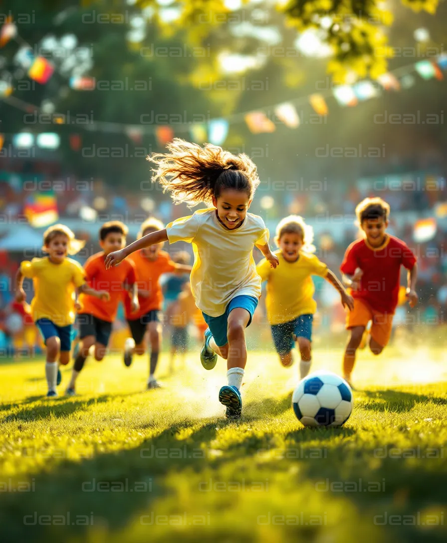 Kids Playing Soccer in the Park