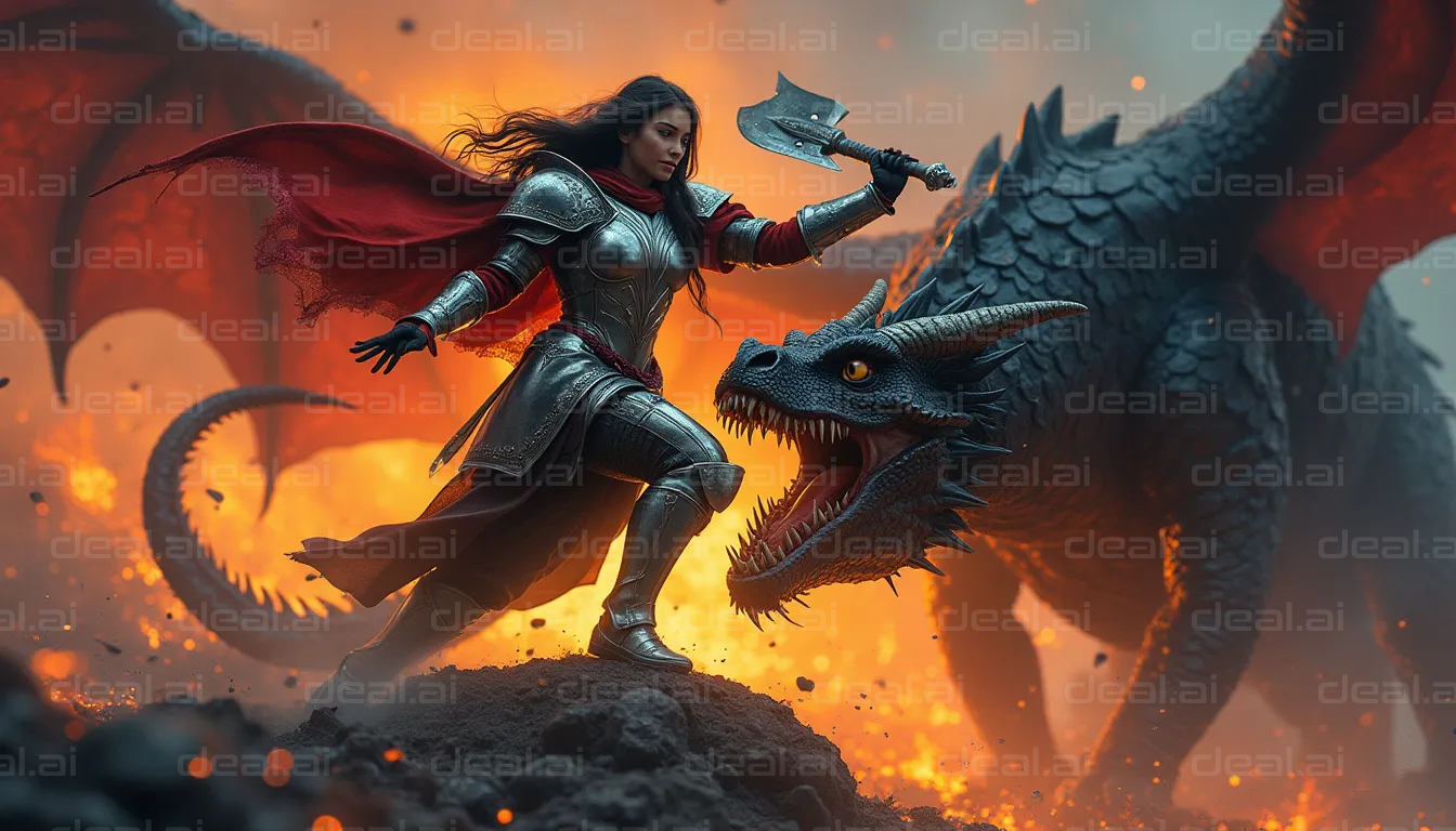 Warrior and Dragon Amidst Flames