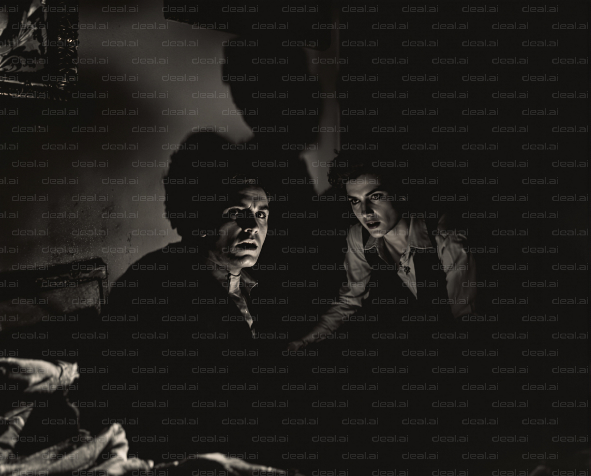 "Shadowy Duo in Dim Light"