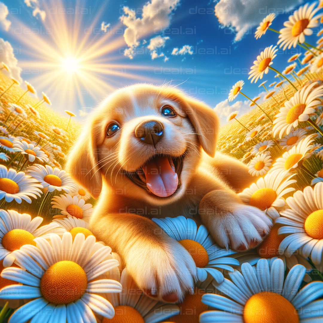 "Puppy Bliss in Daisy Field"