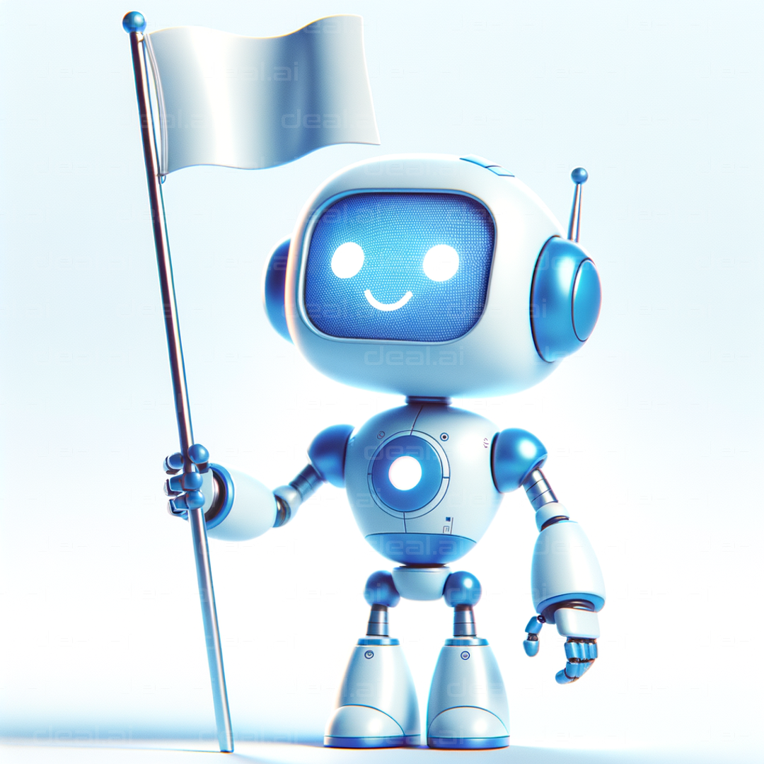 Friendly Robot Holding a White Flag