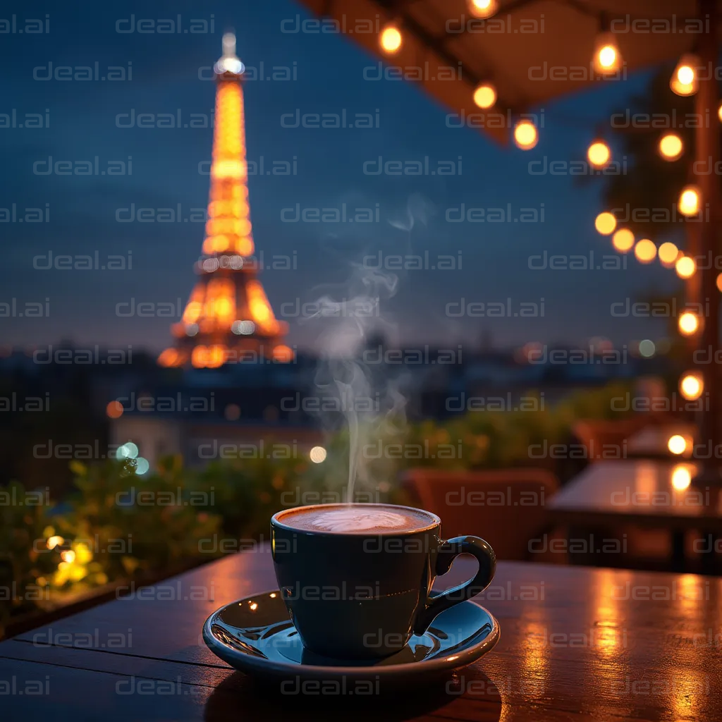 "Evening Coffee with Eiffel Tower View"