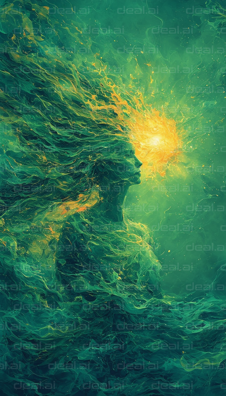 "Ethereal Figure in Glowing Green Aura"