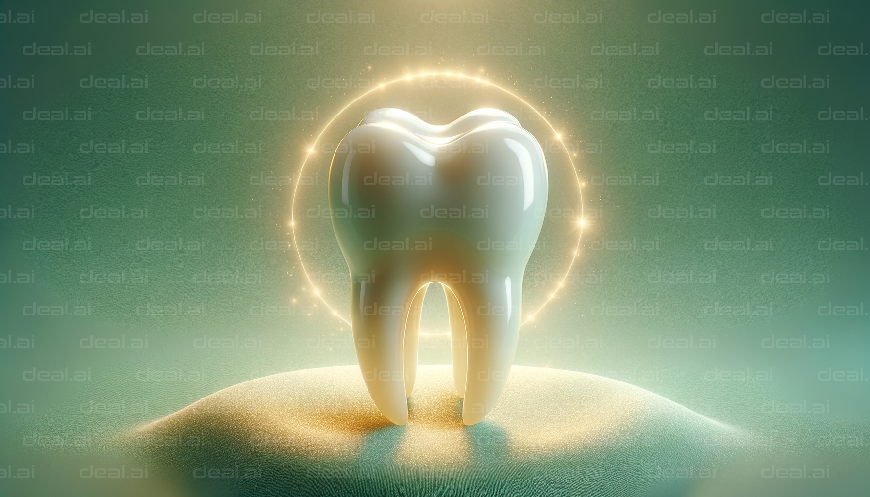 "Glowing Tooth on Green Background"