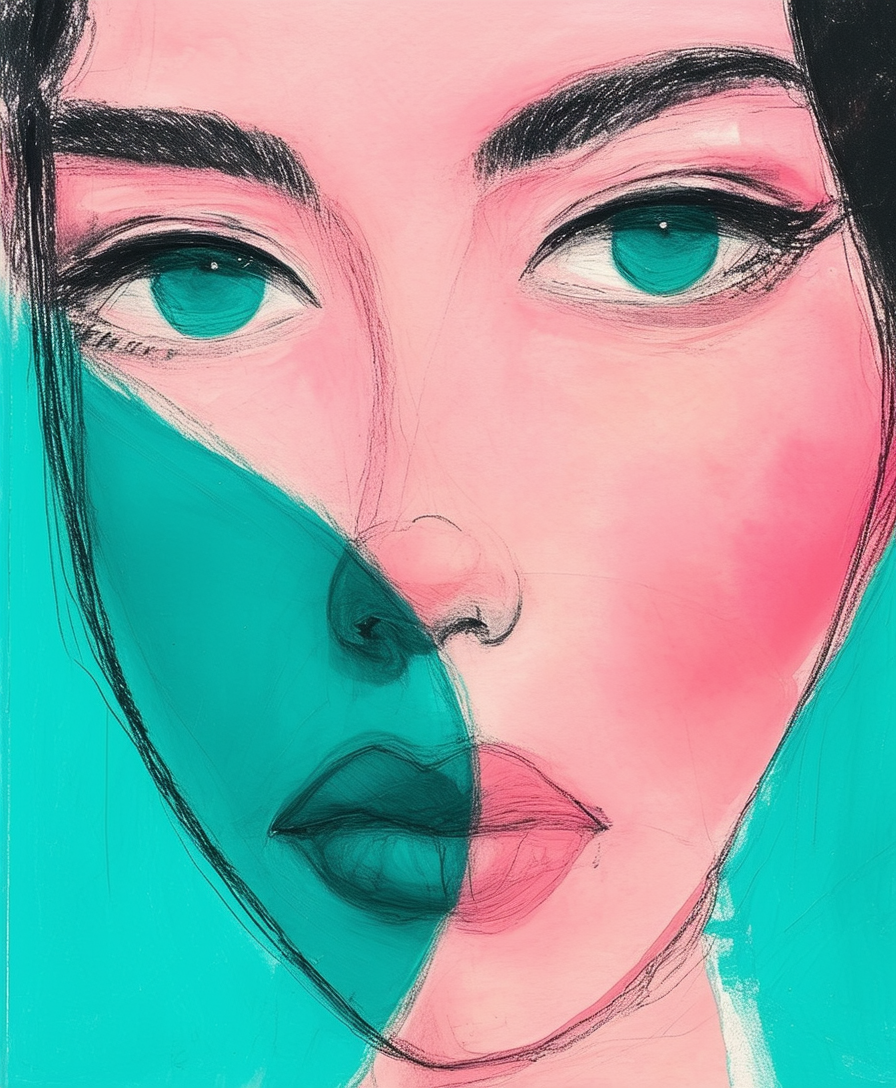 "Abstract Portrait in Pink and Teal"