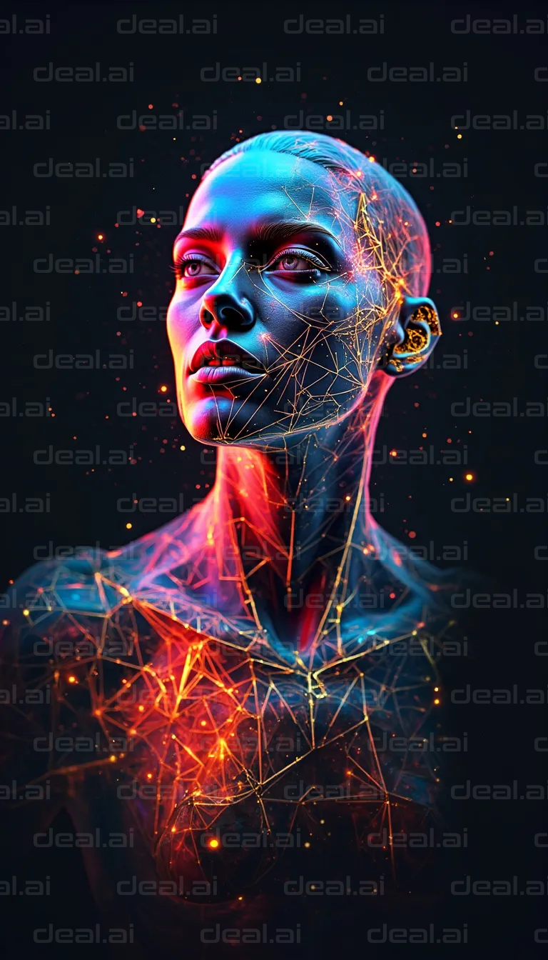 "Digital Human: Neon Light Art"