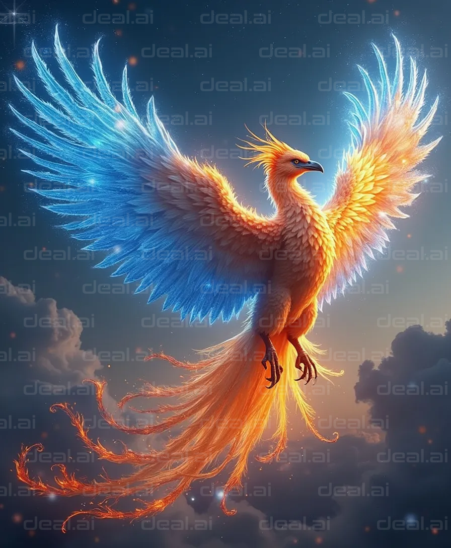 "Majestic Fiery Phoenix in Flight"