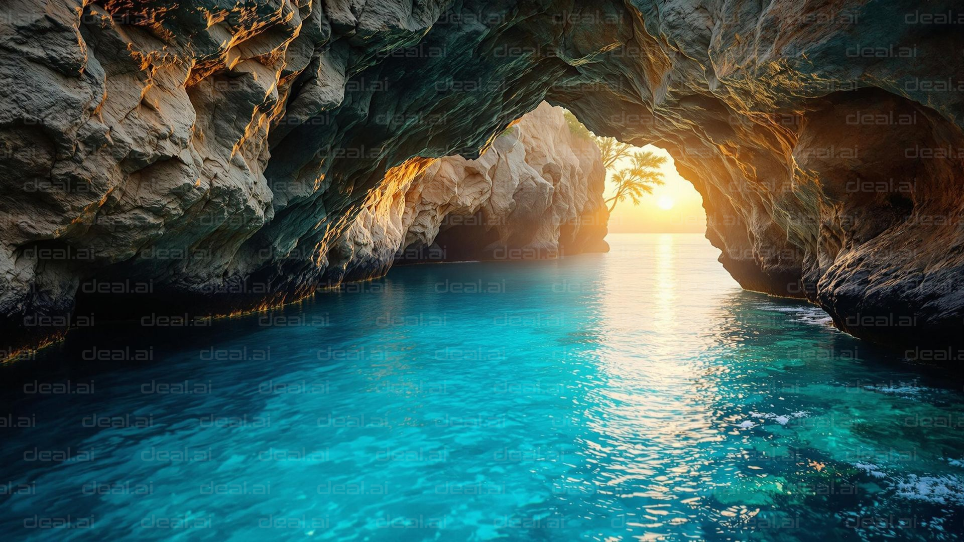 Sunlit Coastal Cave Oasis