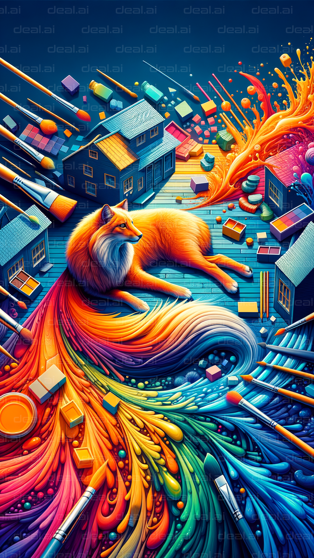 Vibrant Fox Dreams in Colorful Waves