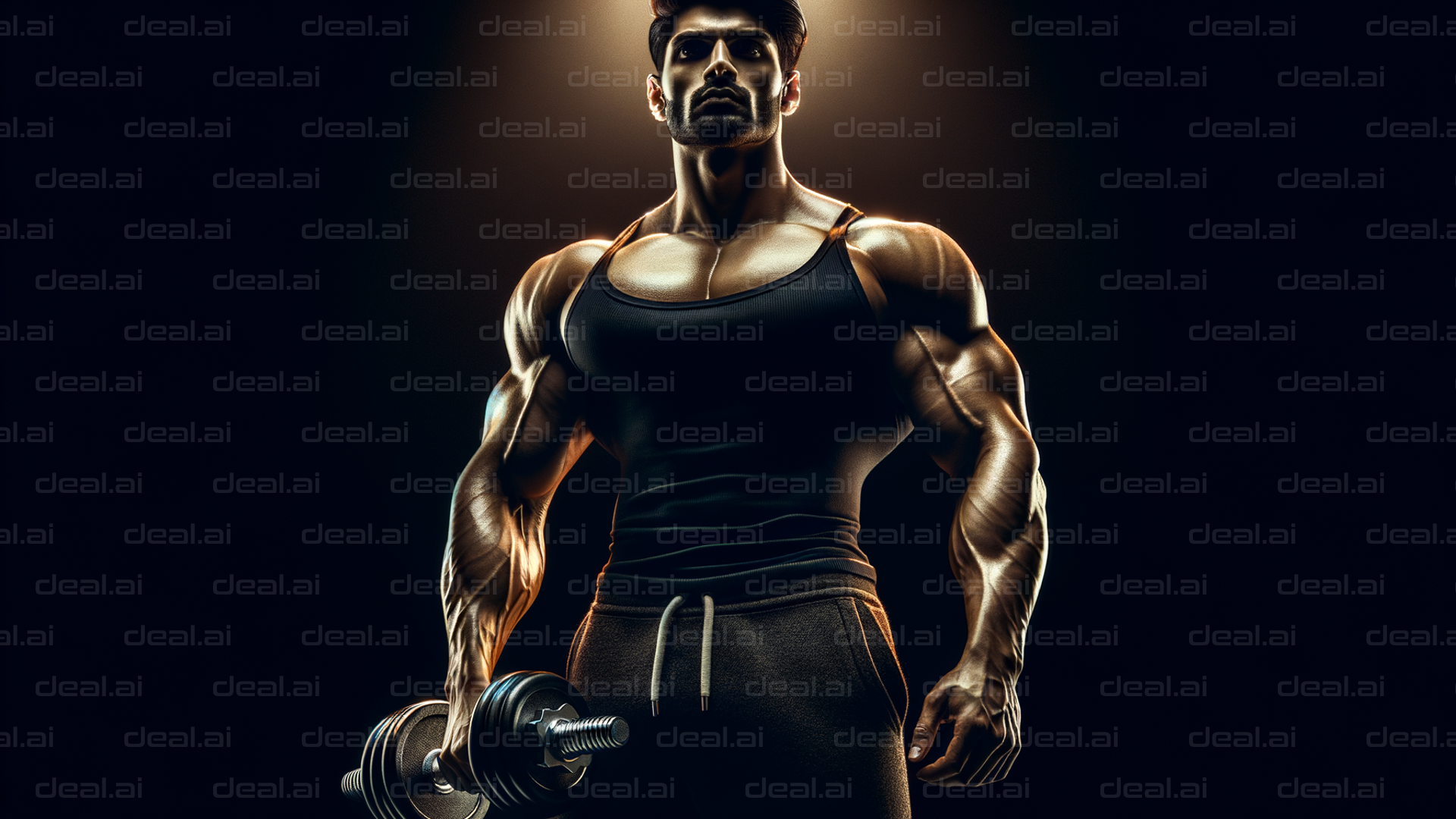 Strongman with Dumbbell in Spotlight