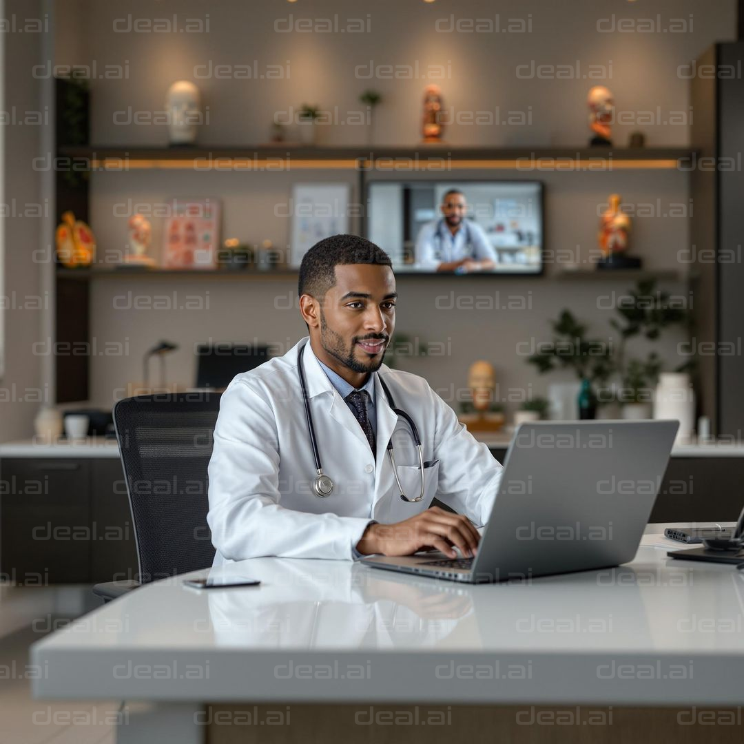 Doctor Working on Laptop in Office