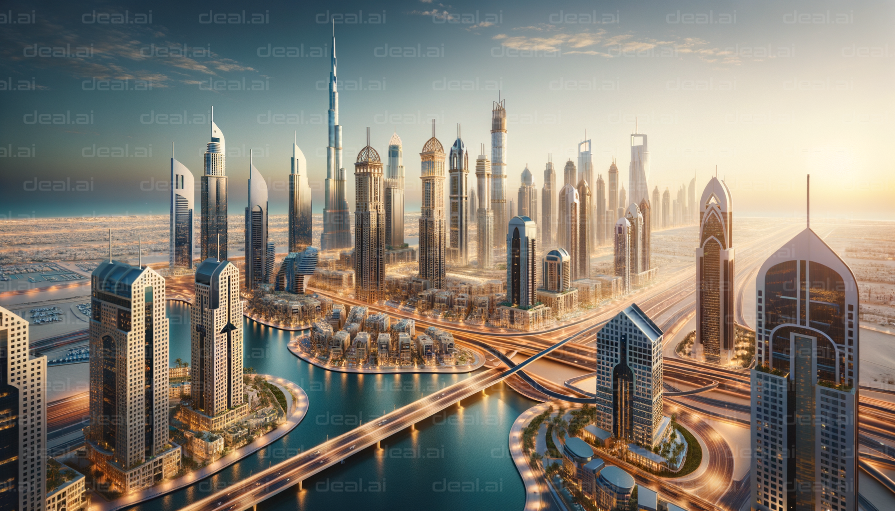 "Futuristic Skyline at Sunset"