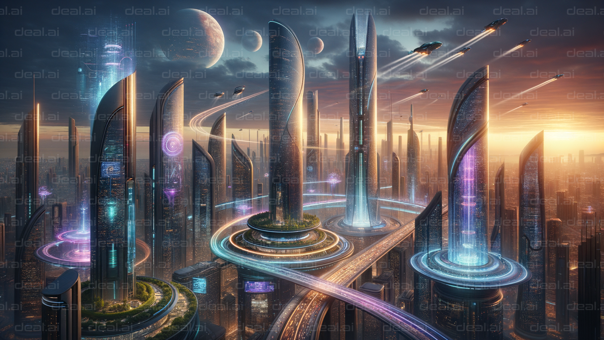 Futuristic Megacity at Dusk