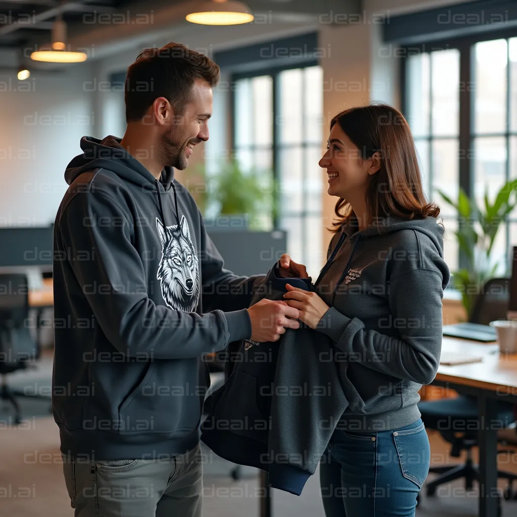 Smiling Co-Workers in Matching Hoodies