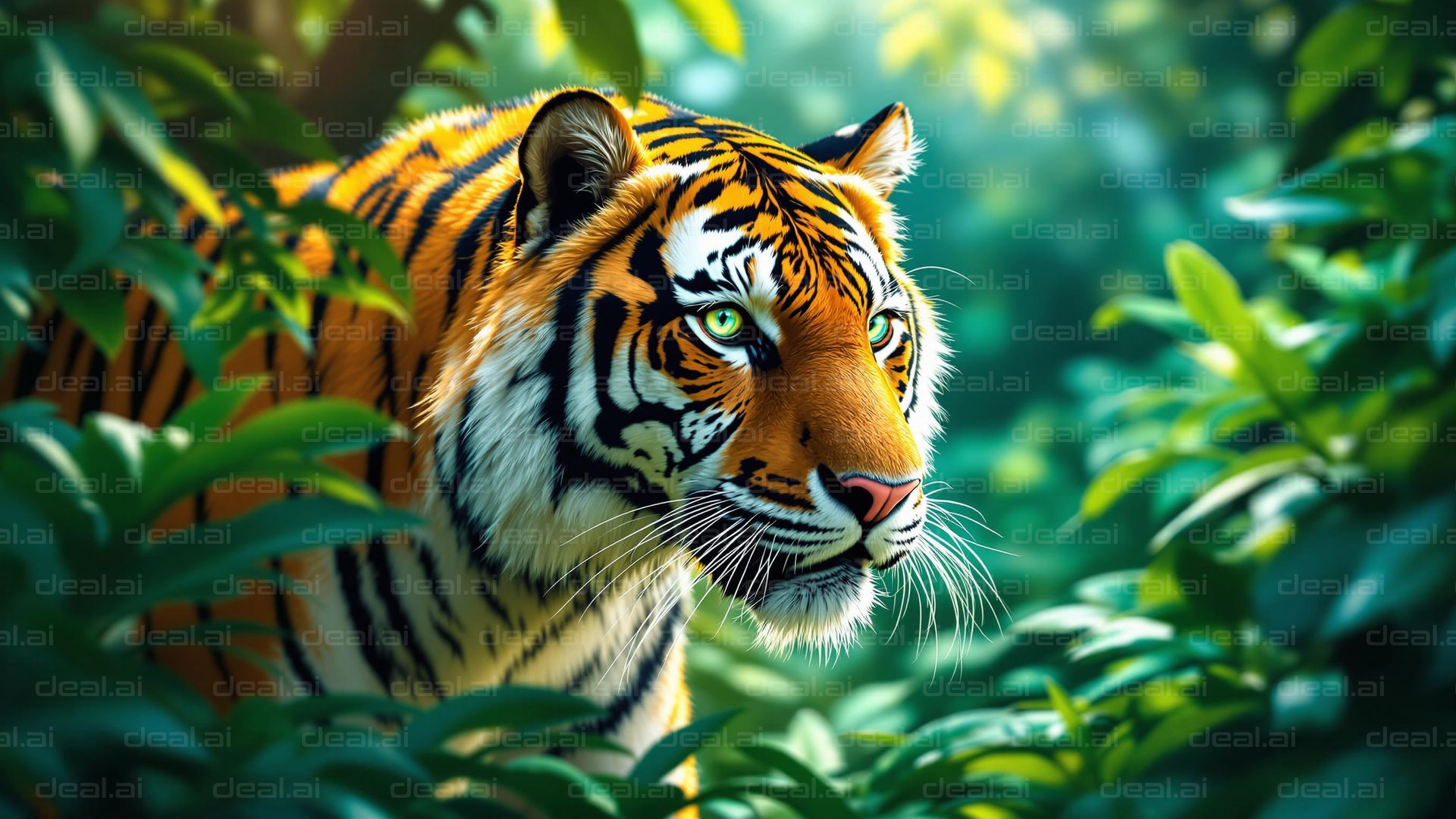 "Majestic Tiger in Lush Jungle"