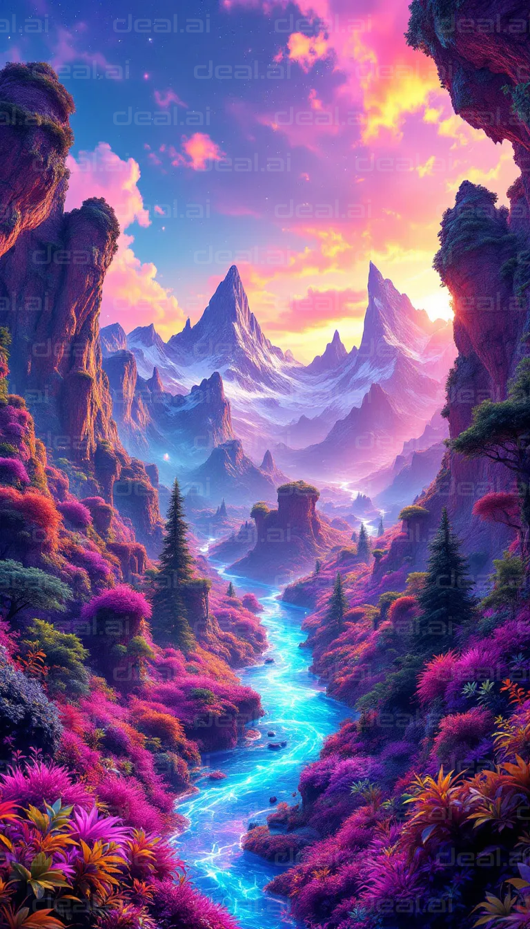 Vibrant Fantasy Landscape at Sunset