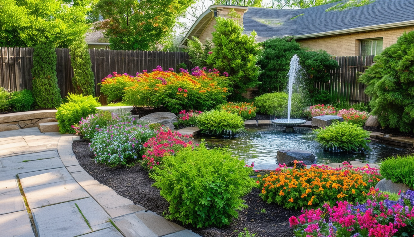 Vibrant Garden with Fountain