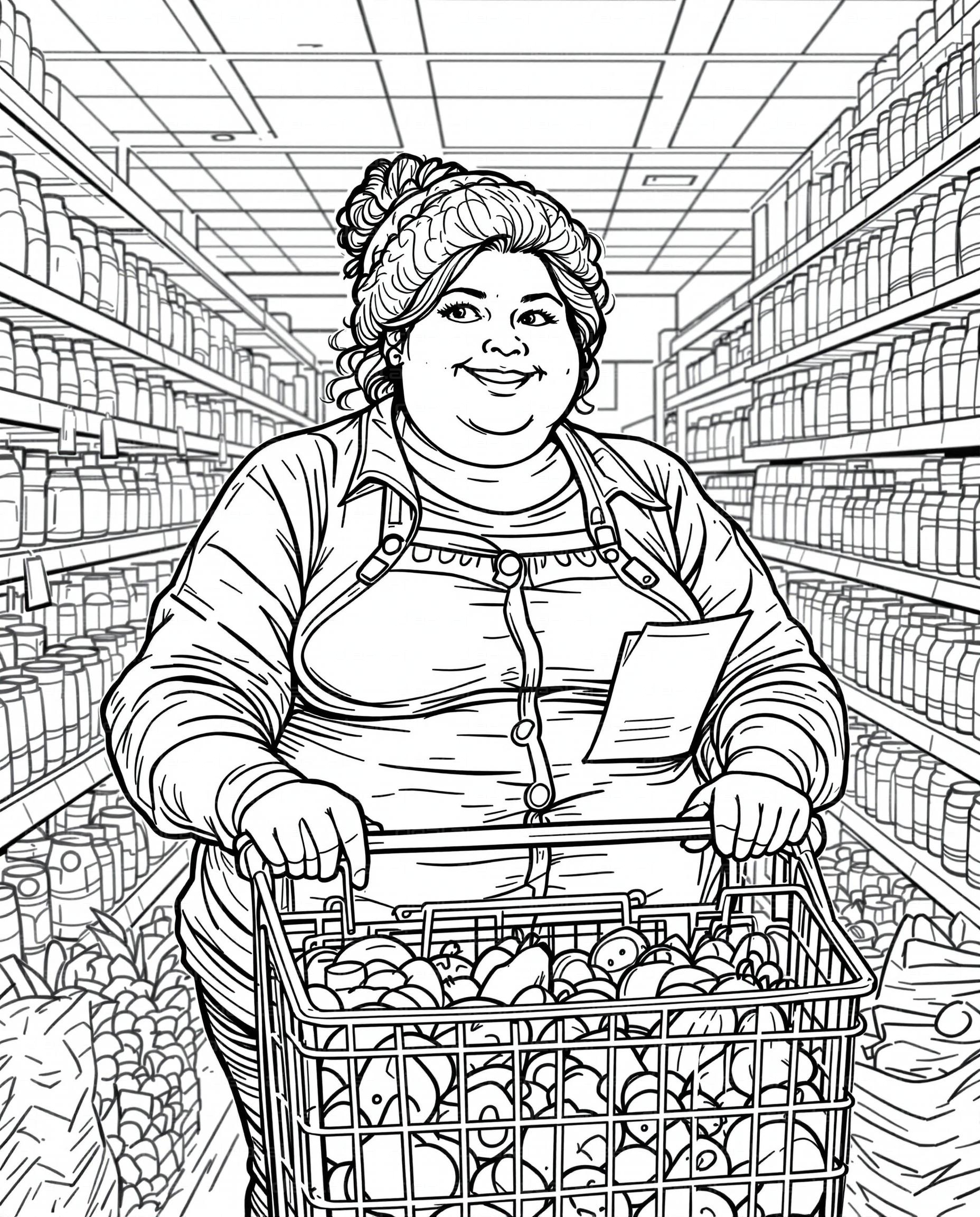 "Smiling Shopper with Groceries"