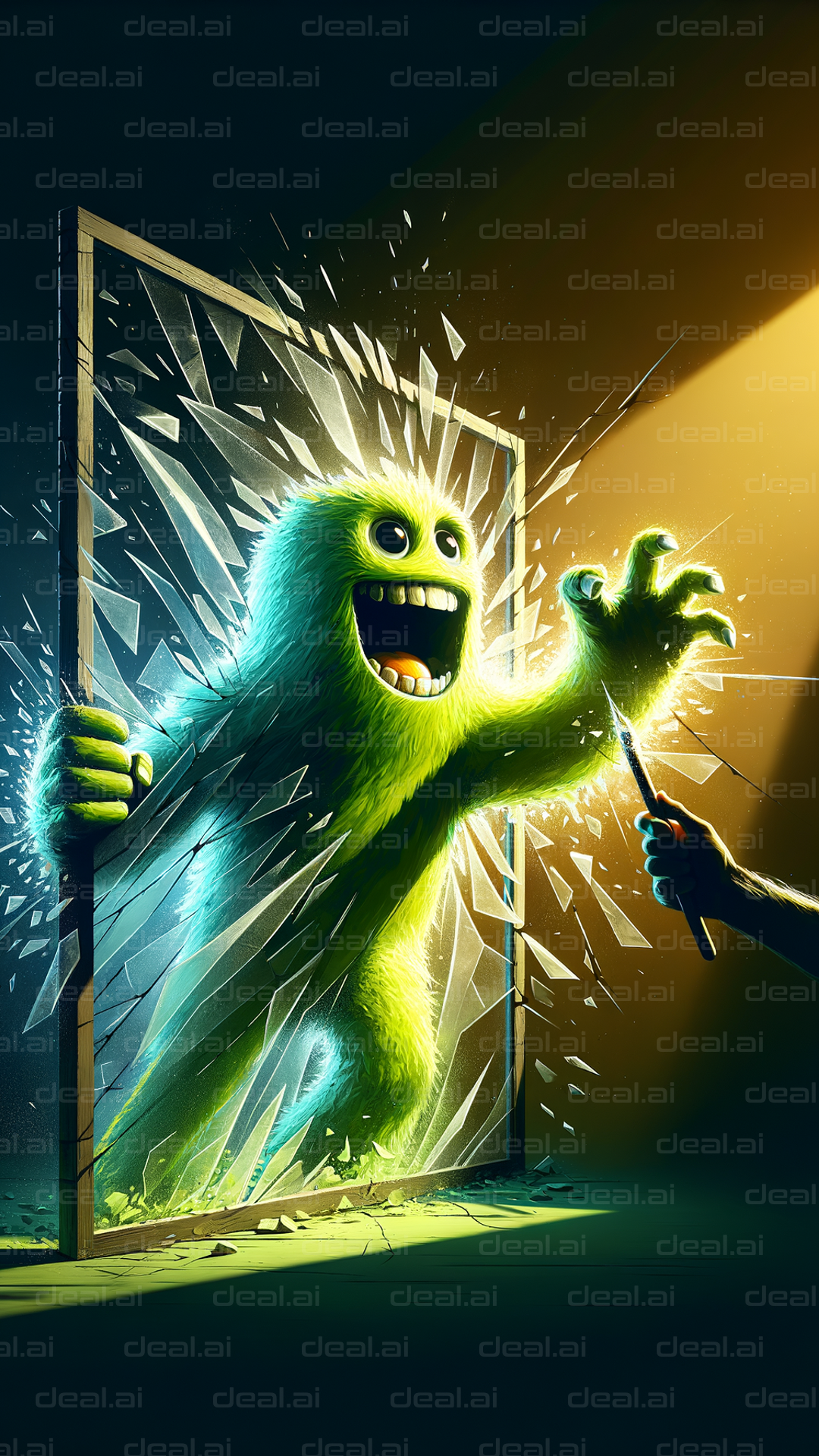 Fuzzy Monster Breaks Through Window