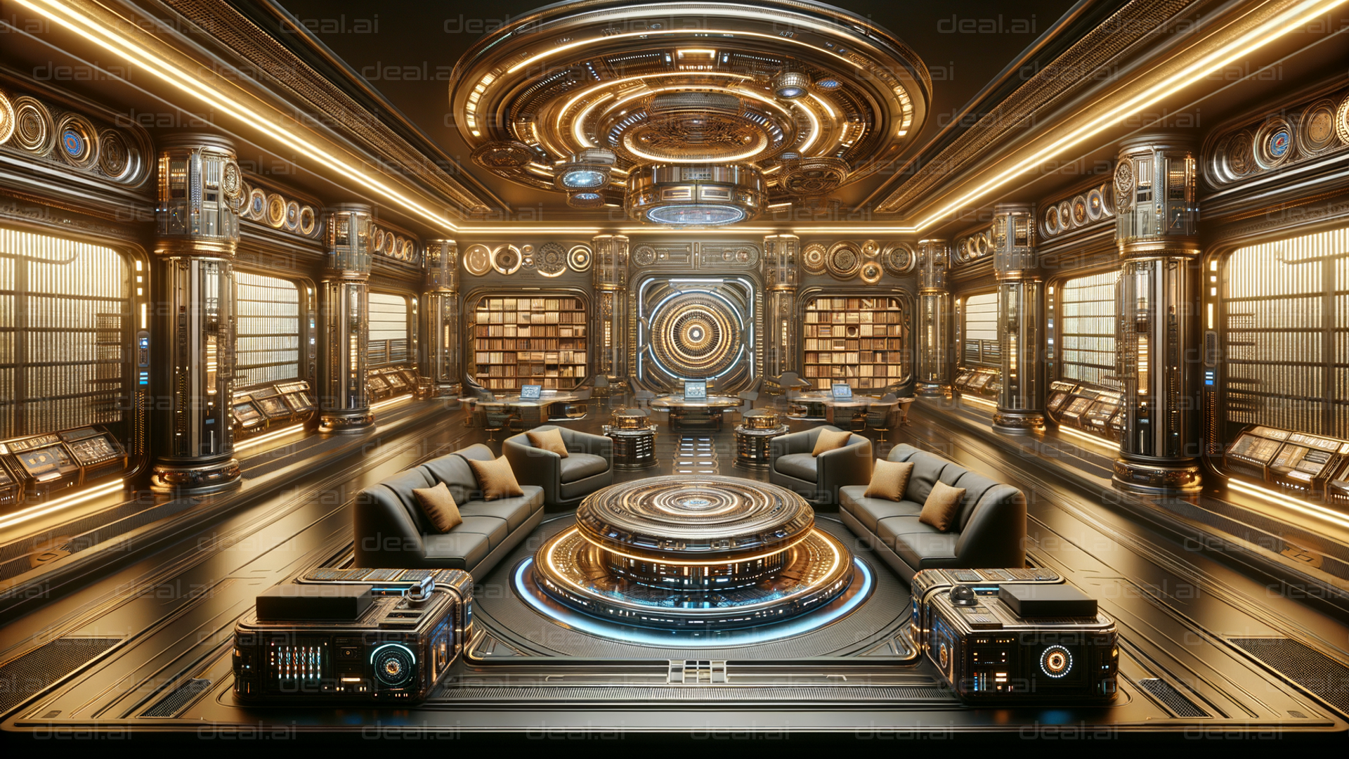 Futuristic Library Lounge with Tech Decor