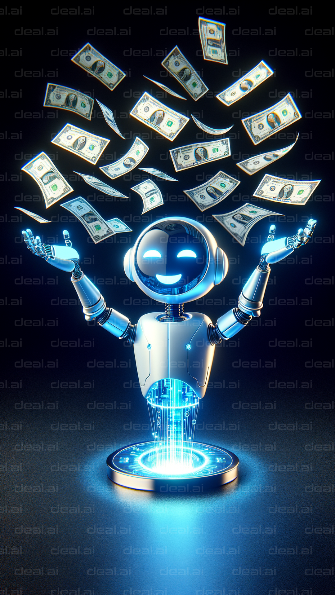 "Robot Celebrates Cash Flow"