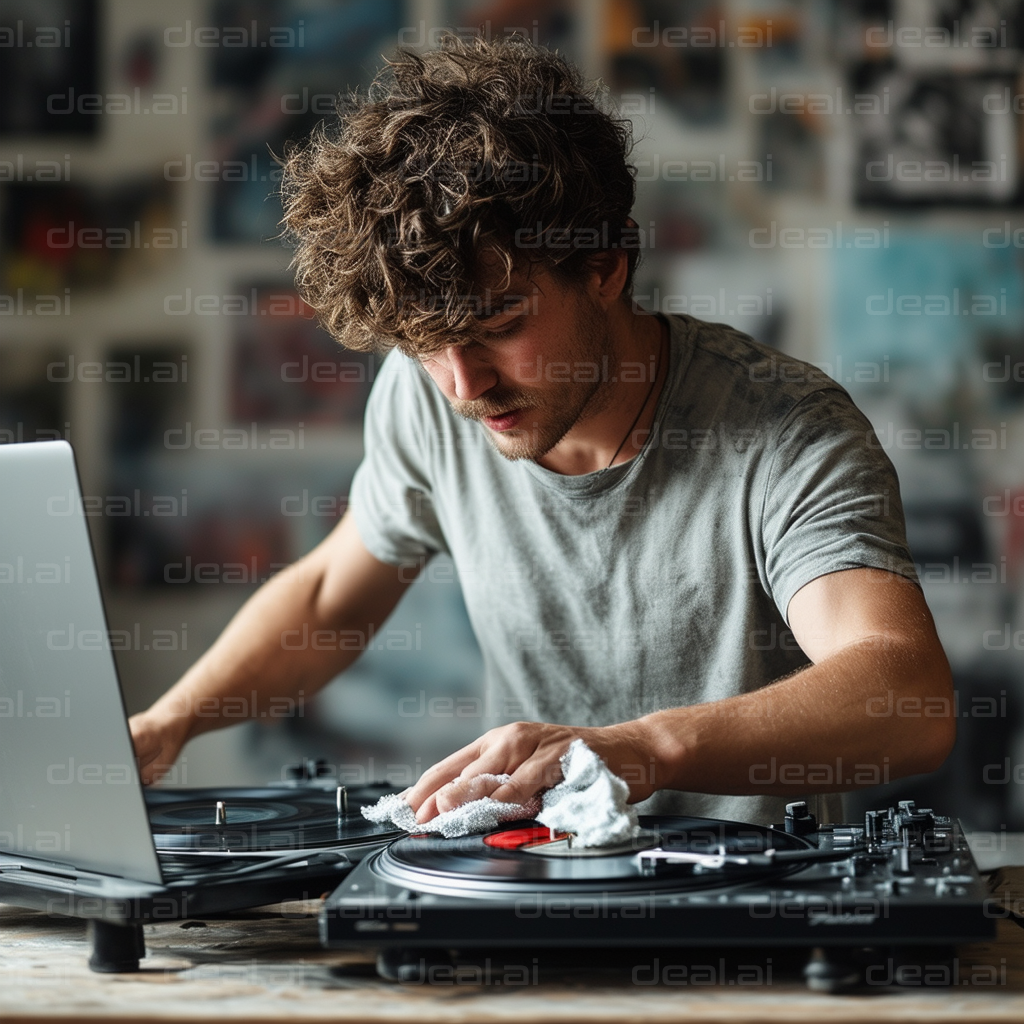 Focused DJ Mixing Tracks at Turntable