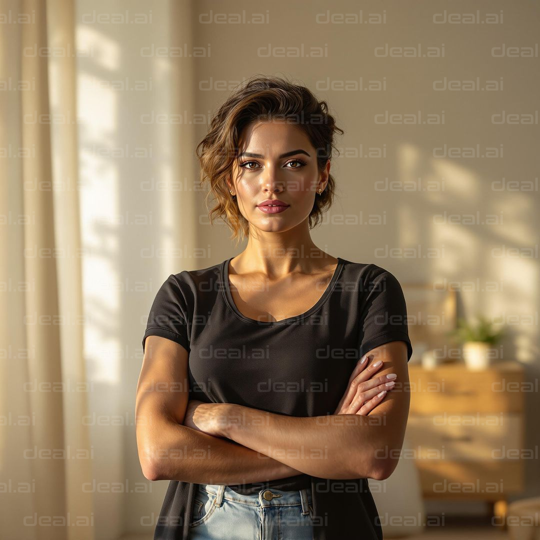 Confident Woman in Sunlit Room
