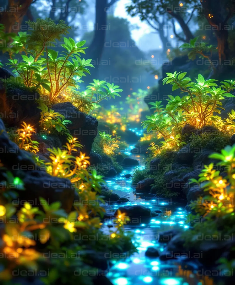 Enchanted Glow Stream at Night