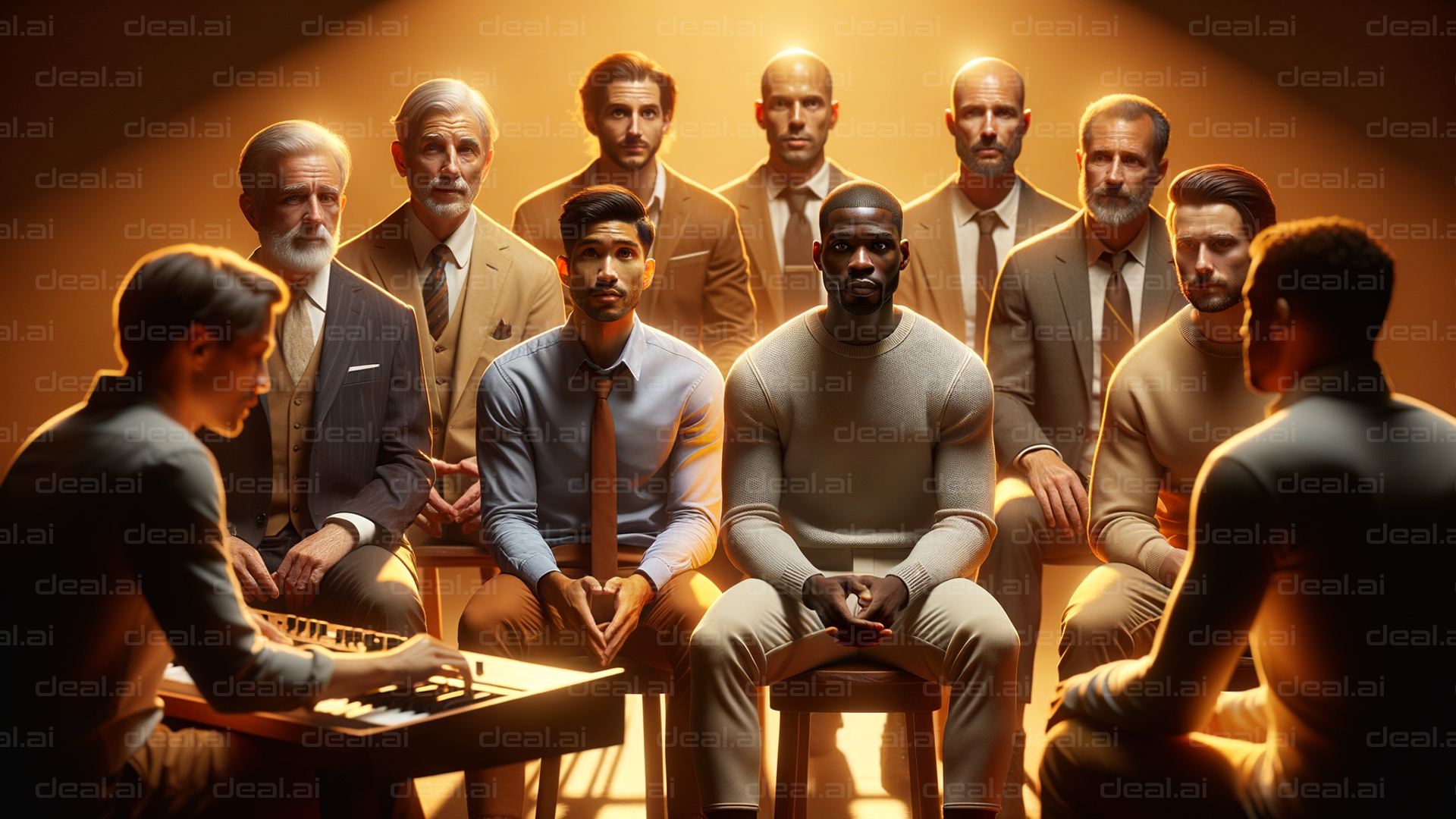 "Illuminated Gathering of Men"