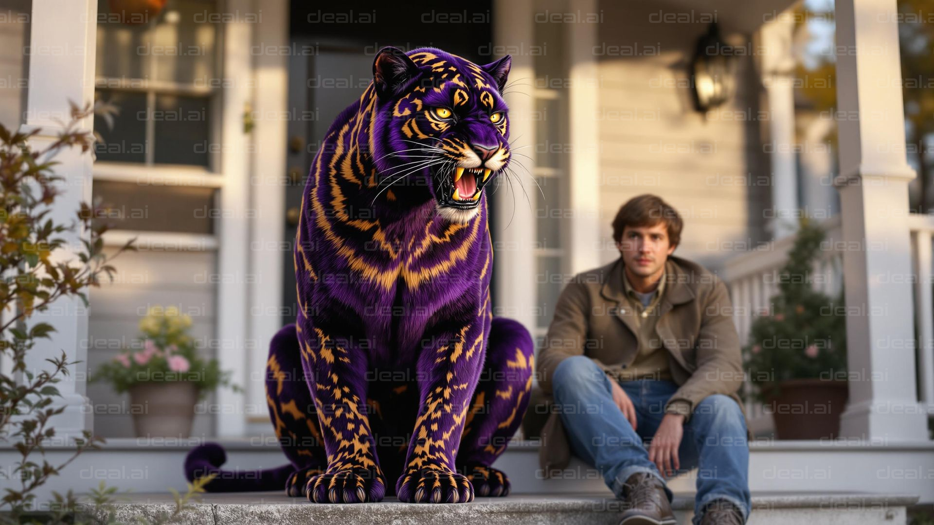 Vibrant Beast on Porch Steps
