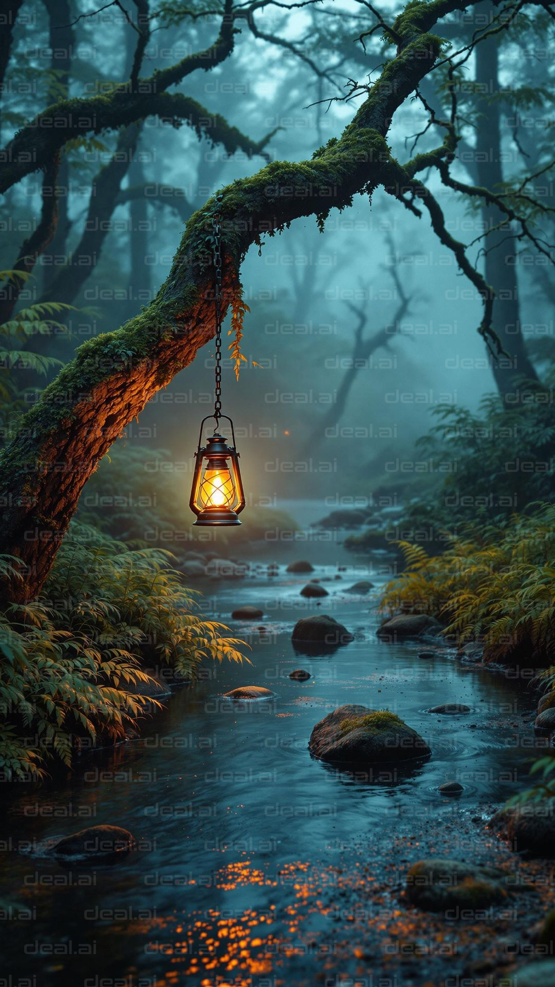 "Mystical Lantern in Enchanted Forest"