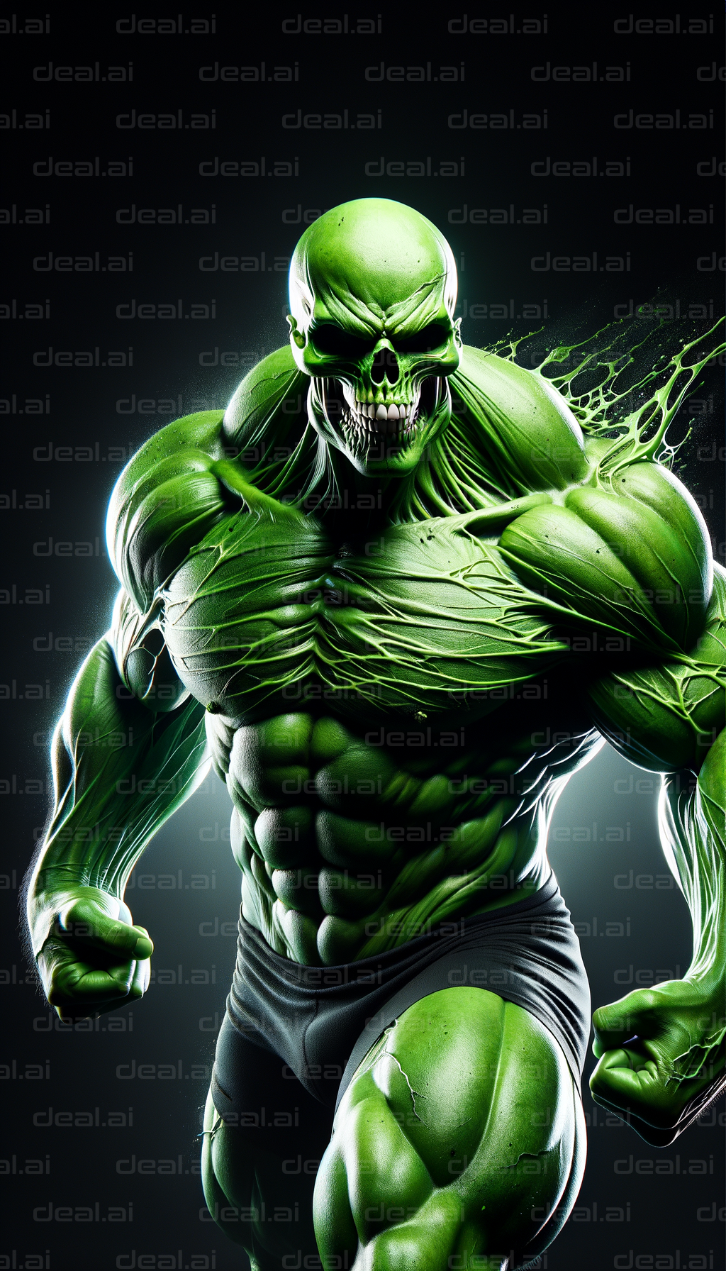 Green Muscular Skull Giant Charging Forward