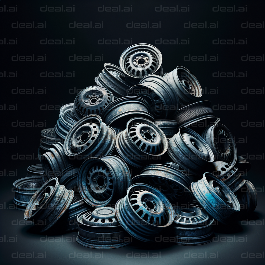 "Stack of Rusty Tire Rims"