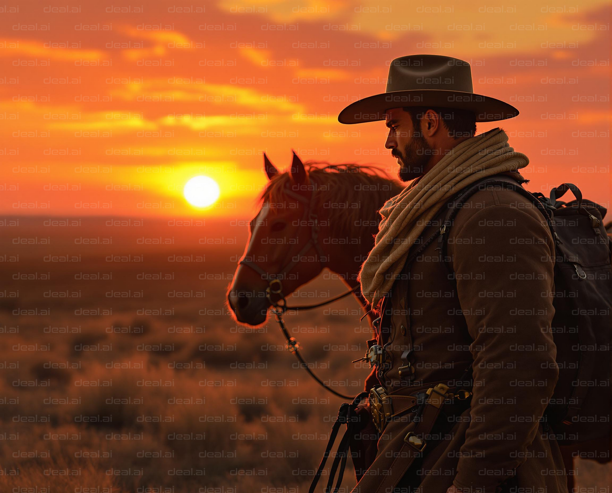 Cowboy at Sunset with Horse