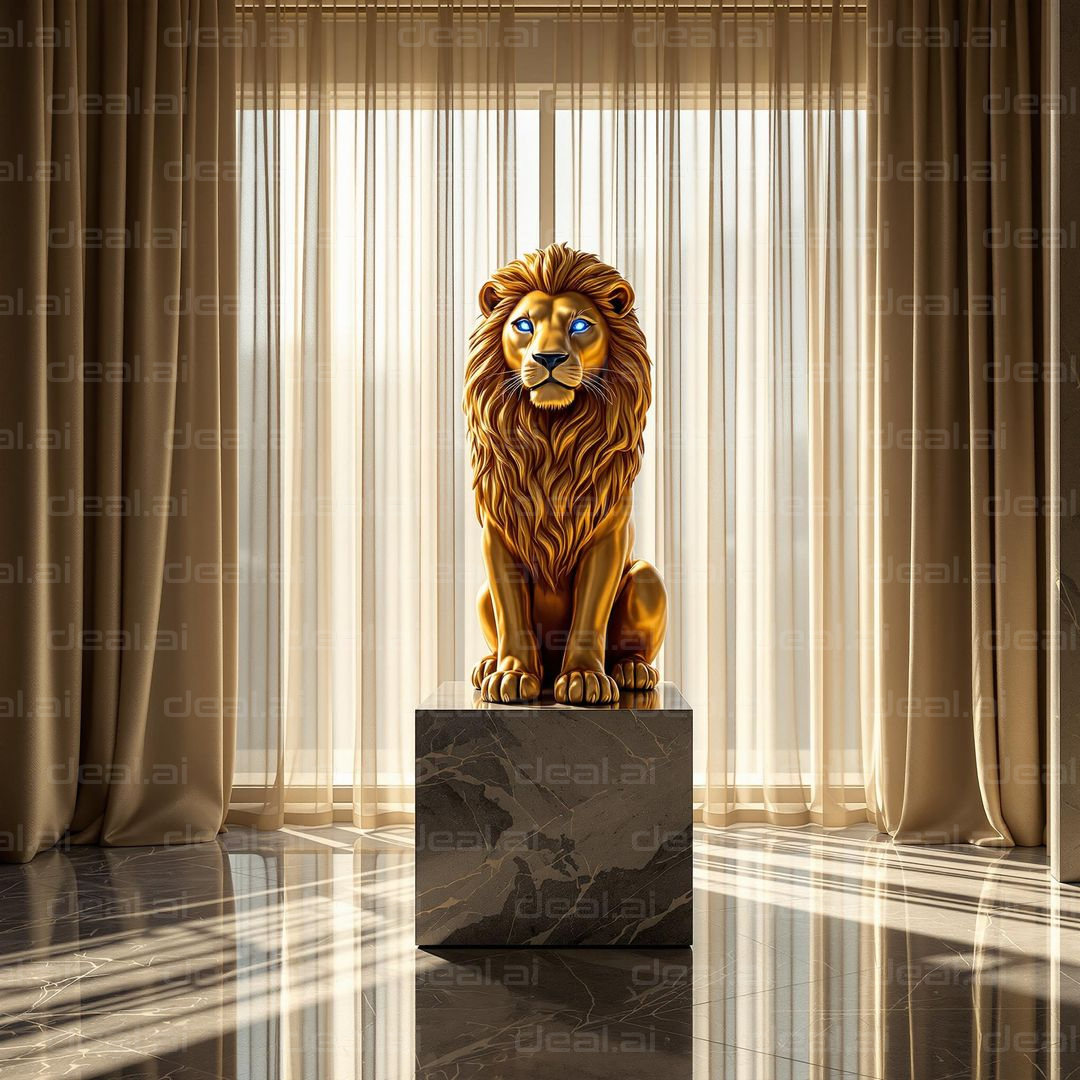 Golden Lion Statue with Blue Eyes