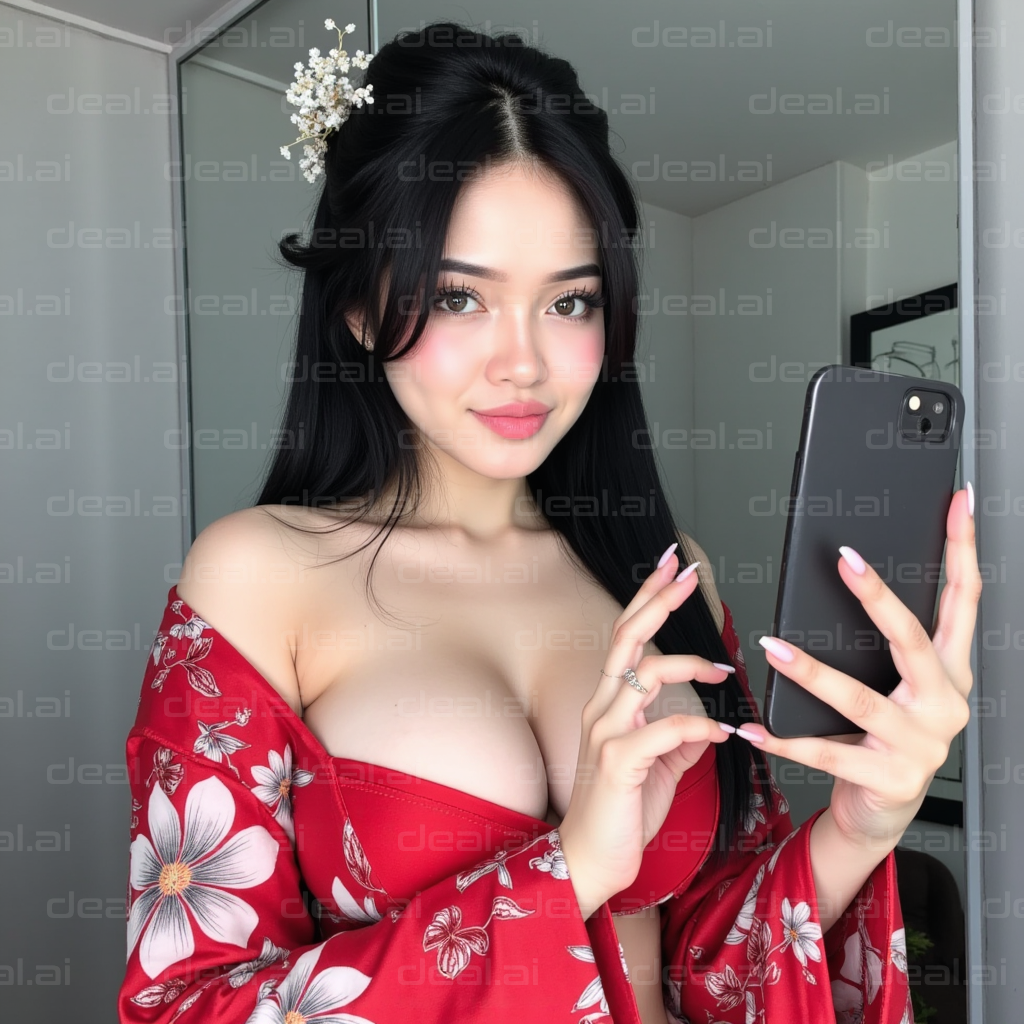 Portrait in Red Floral Outfit