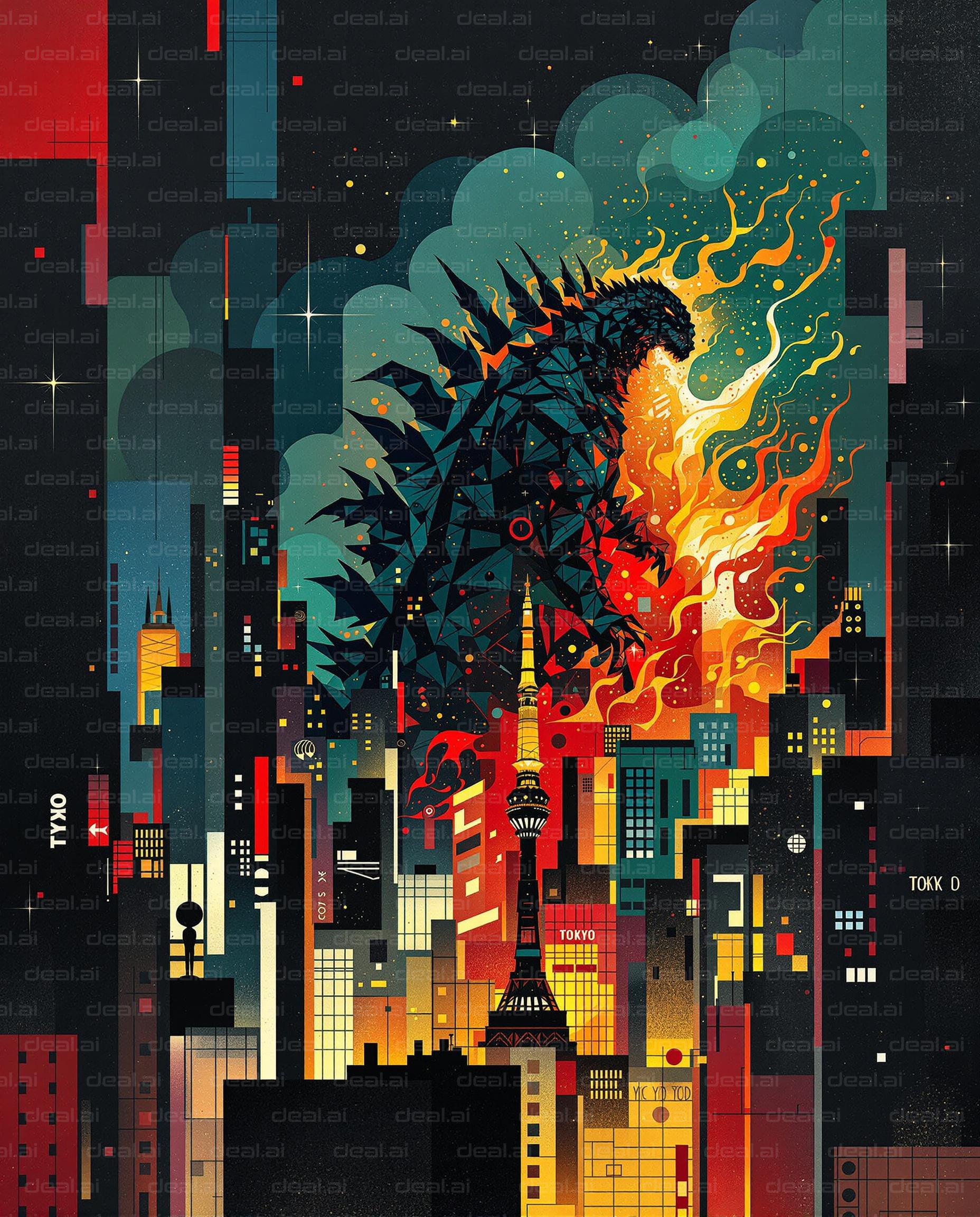 Monster Roars Over Cityscape