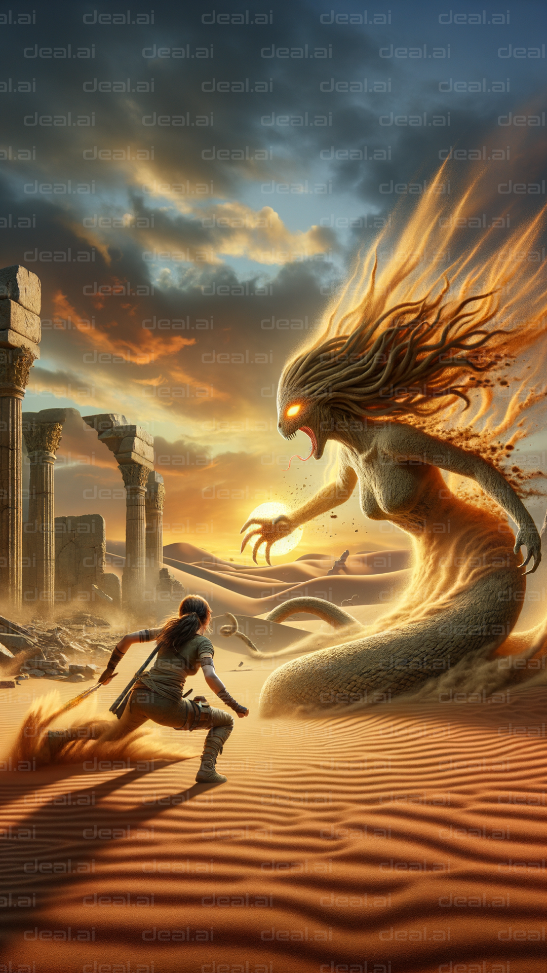 Desert Battle Against Sand Serpent