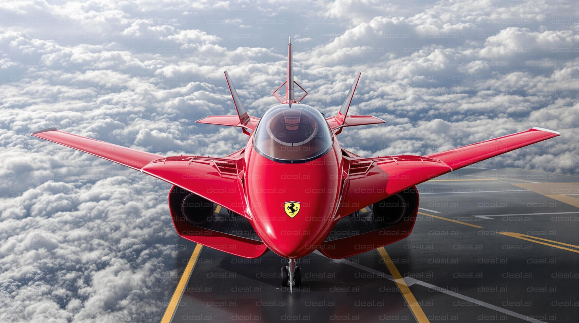 Ferrari-Inspired Jet Above Clouds